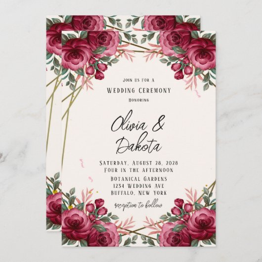 Dusty Roos Geometric Floral Wedding Kaart (Voorkant / Achterkant)