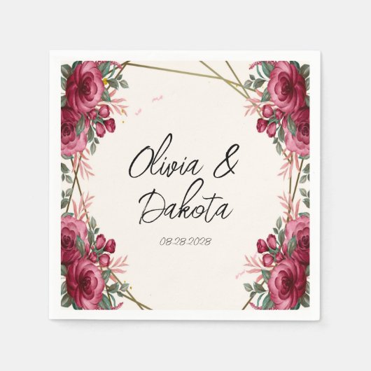 Dusty Roos Geometric Floral Wedding Servet (Voorkant)