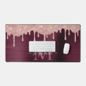 Dusty Roos Glitter Drip Burgundy Glam Monogram Bureaumat (Keyboard & Muis)