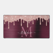 Dusty Roos Glitter Drip Burgundy Glam Monogram Bureaumat (Voorkant)