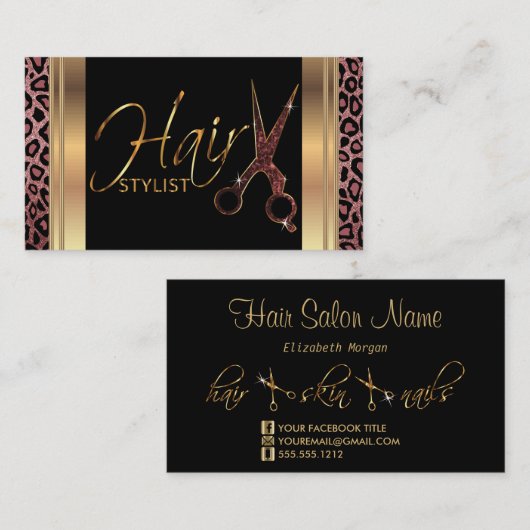 Dusty Roos Glitter Hair Stylist Visitekaartje (Voorkant / Achterkant)