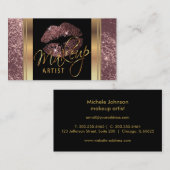 Dusty Roos Glitter Lips en Elegant Goud Script Visitekaartje (Voorkant / Achterkant)