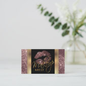 Dusty Roos Glitter Lips en Elegant Goud Script Visitekaartje (Staand voorkant)