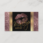 Dusty Roos Glitter Lips en Elegant Goud Script Visitekaartje (Voorkant)