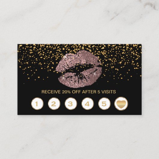 Dusty Roos Glitter Lips Loyalty-kaarten op zwart Klantenkaartje (Voorkant)