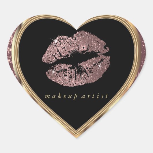 Dusty Roos Glitter Love Lips en Gold Font Hart Sticker (Voorkant)