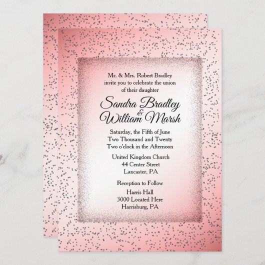 Dusty Roos Glitter Wedding Invitation Kaart (Voorkant / Achterkant)