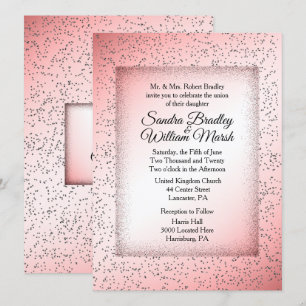 Dusty Roos Glitter Wedding Invitation Kaart
