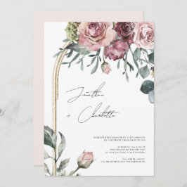 Dusty Roos & Gold Arch Modern Blush Wedding Kaart