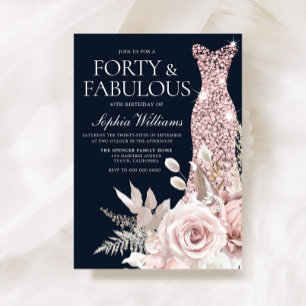 Dusty Roos Gold Blush Floral 40th Birthday Kaart