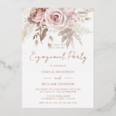 Dusty Roos Gold Blush Floral Engagement Party Folie Uitnodiging (Voorkant)