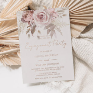 Dusty Roos Gold Blush Floral Engagement Party Folie Uitnodiging