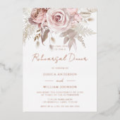 Dusty Roos Gold Blush Floral Rehearings Dinner Folie Uitnodiging (Voorkant)
