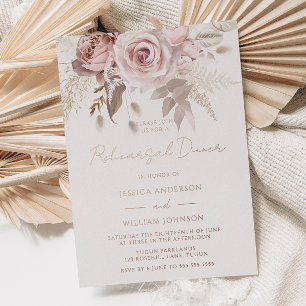 Dusty Roos Gold Blush Floral Rehearings Dinner Folie Uitnodiging
