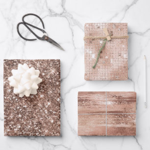 Dusty Roos Gold Blush Glitter Sparkle Glam Inpakpapier Vel