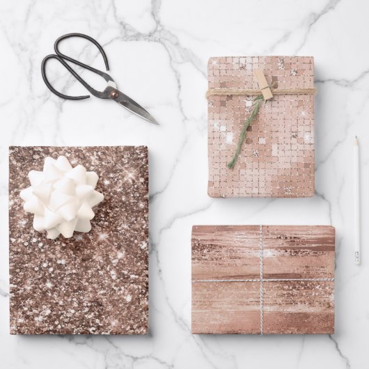 Dusty Roos Gold Blush Glitter Sparkle Glam Inpakpapier Vel (Voorkant)