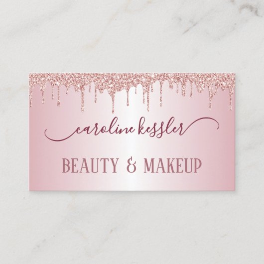 Dusty Roos Gold Blush Pink Glitter Sparkles Drip Visitekaartje (Voorkant)