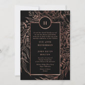 Dusty Roos Gold Classic Monogram WreatWedding Kaart (Voorkant)