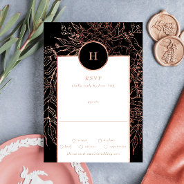 Dusty Roos Gold Classic Monogram WreatWedding RSVP Kaartje