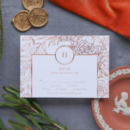 Dusty Roos Gold Classic Monogram WreatWedding RSVP Kaartje