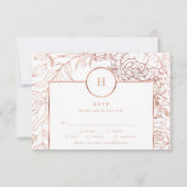 Dusty Roos Gold Classic Monogram WreatWedding RSVP Kaartje (Voorkant)