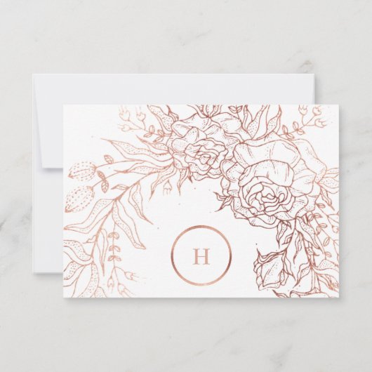 Dusty Roos Gold Classic Monogram WreatWedding RSVP Kaartje (Achterkant)