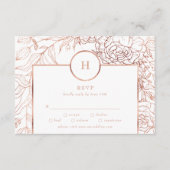 Dusty Roos Gold Classic Monogram WreatWedding RSVP Kaartje (Voorkant)