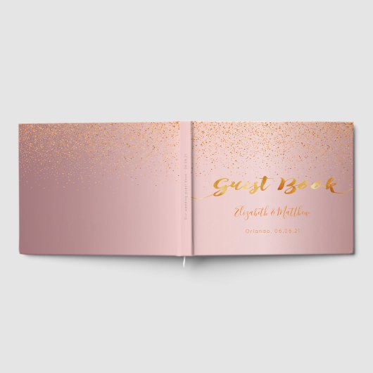 Dusty roos gold confetti script bruiloft gastenboek (Volledig)