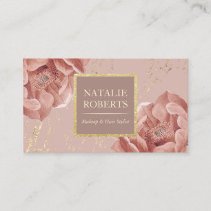 Dusty Roos Gold Floral Makeup Artist Hair Salon Visitekaartje
