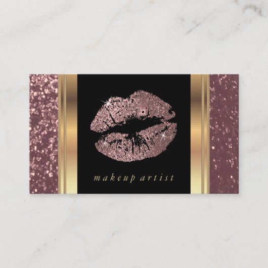 Dusty Roos Gold Glitter Lips and Elegant Gold Visitekaartje (Voorkant)