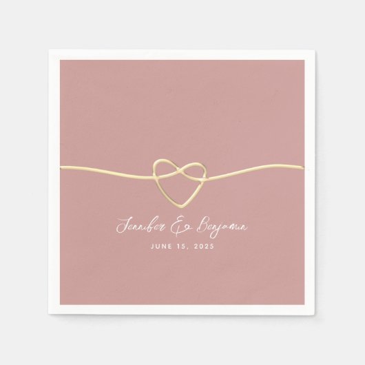 Dusty Roos Gold Heart Minimalist Wedding Servet (Voorkant)