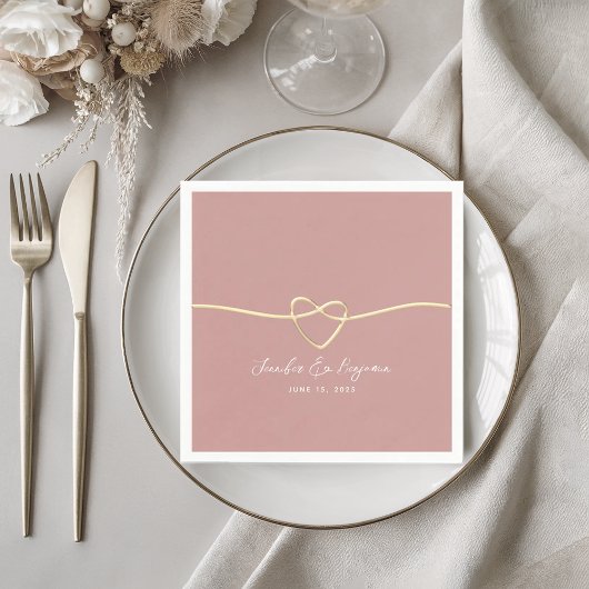 Dusty Roos Gold Heart Minimalist Wedding Servet