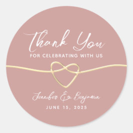 Dusty Roos Gold Heart Wedding Dank u Ronde Sticker