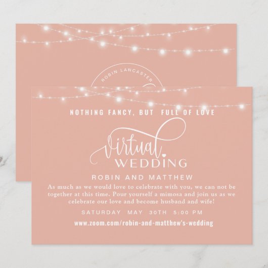 Dusty Roos Gold met lichte online virtuele bruilof Kaart (Voorkant / Achterkant)