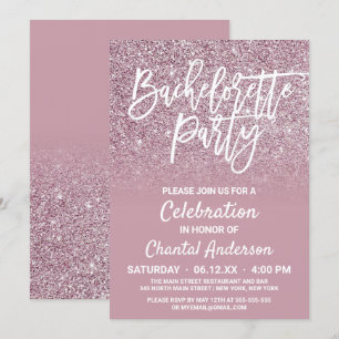 Dusty Roos Gold Pink Glitter Ombre Bachelorette Kaart