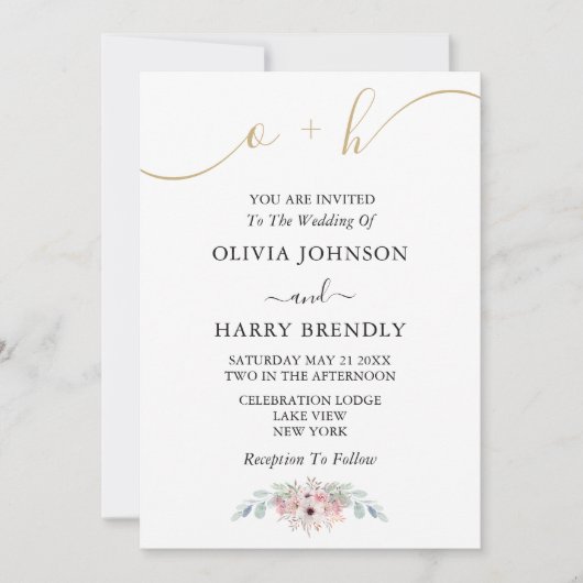 Dusty Roos Gold Rustic Eucalyptus Wedding Invite Kaart (Voorkant)