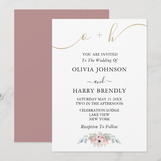 Dusty Roos Gold Rustic Eucalyptus Wedding Invite Kaart (Voorkant / Achterkant)