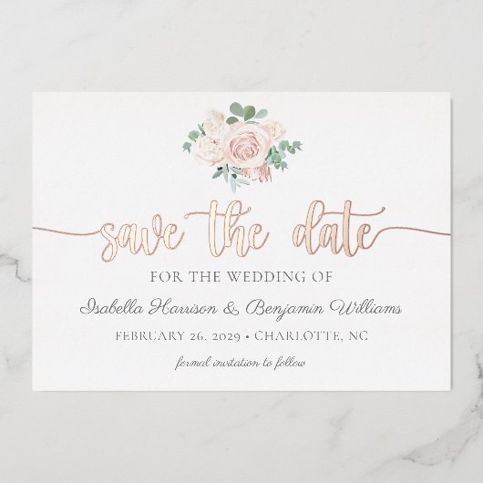 Dusty Roos Gold Save the Date Notice Folie Uitnodiging (Voorkant)