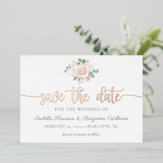 Dusty Roos Gold Save the Date Notice Folie Uitnodiging (Staand Voorkant)