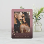 Dusty Roos Gold Script & marble Photo Overlay Save The Date (Staand voorkant)