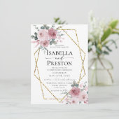 Dusty Roos Gold Waterverf Blush Floral Wedding Kaart (Staand voorkant)