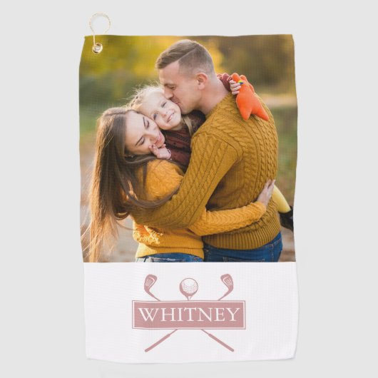 Dusty Roos golfclubs en bal aangepaste naam foto Golfhanddoek (Voorkant)