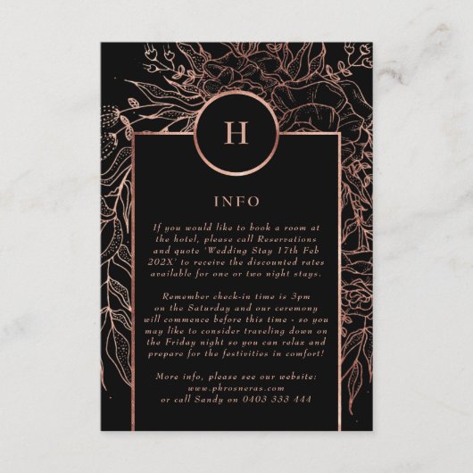 Dusty Roos Gouden Monogram Krans Classic Bruiloft Informatiekaartje (Voorkant)