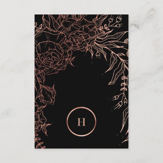 Dusty Roos Gouden Monogram Krans Classic Bruiloft Informatiekaartje (Achterkant)