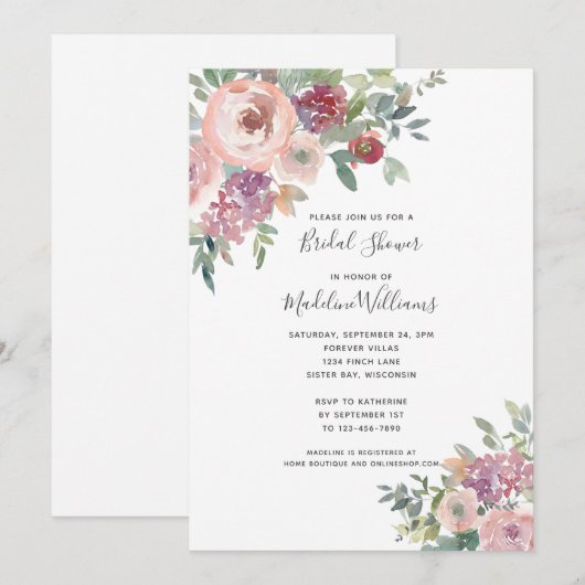 Dusty Roos Greenery Bridal Shower Kaart (Voorkant / Achterkant)
