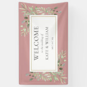 Dusty Roos Greenery Foliage Weddenschap Welkom Spandoek (Verticaal)