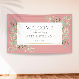 Dusty Roos Greenery Foliage Weddenschap Welkom Spandoek