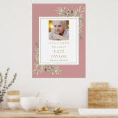 Dusty Roos Greenery Foto Celebration of Life Sign Poster (Keuken)