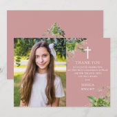 Dusty Roos Greenery Foto Eerste Heilige Communie Bedankkaart (Voorkant / Achterkant)