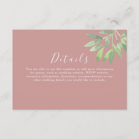 Dusty Roos Greenery Wedding Details Kaart (Voorkant)